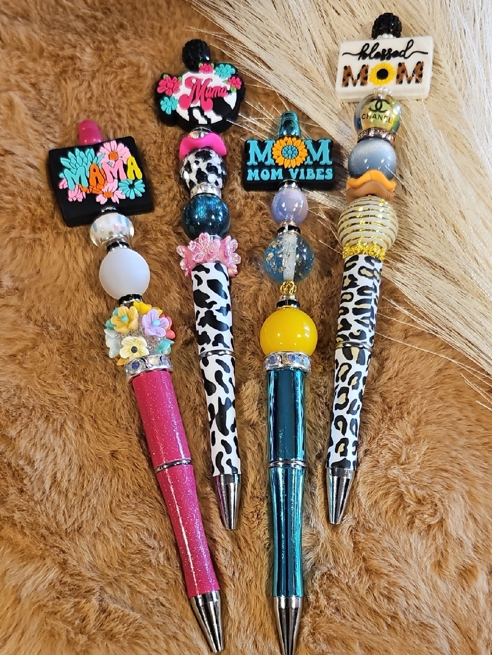 Handmade Decorative Mom Pens - Floral & Animal Print Accents
